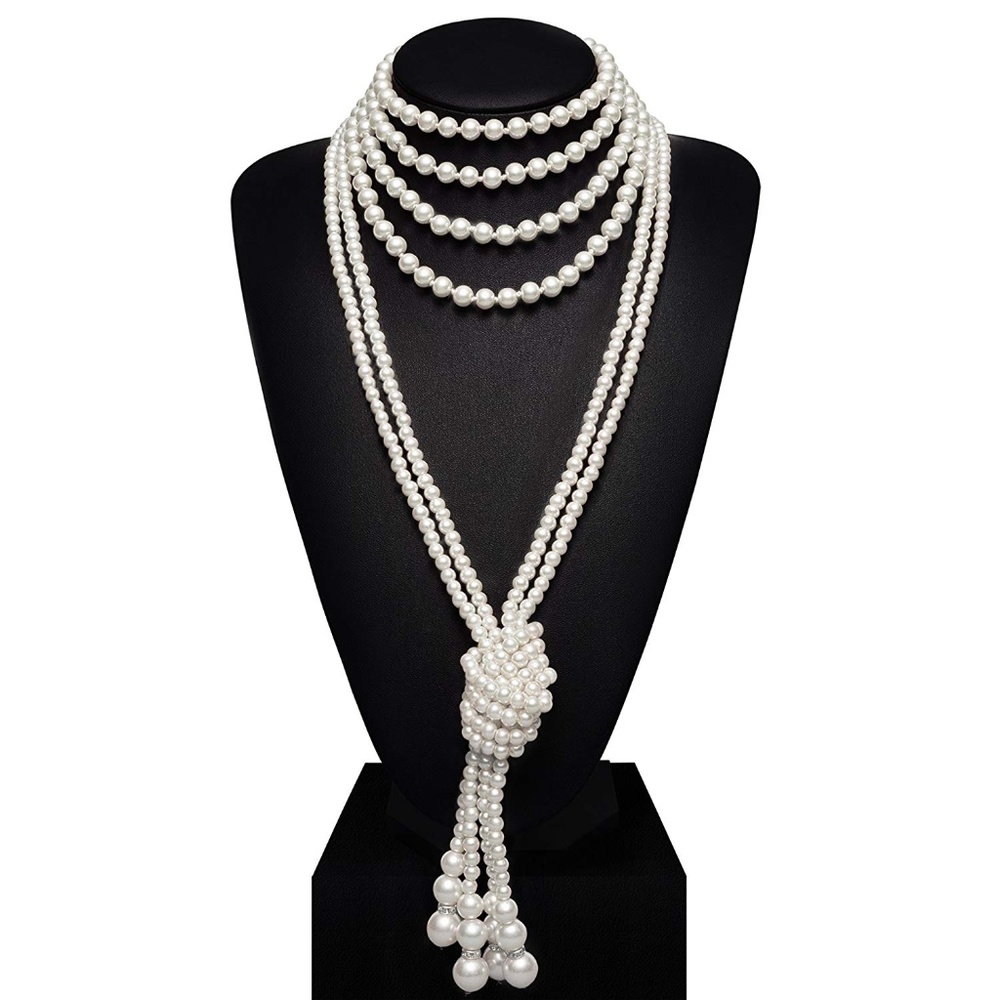 1920s Flapper Beads Cluster Long Pearl Necklace